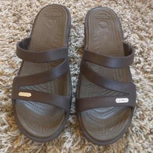 Crocs Patricia Wedge Sandals Brown Slide-on with 2" Wedge Heel  Women's Size 7